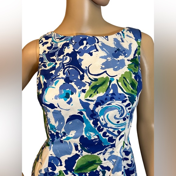 Chaps Est 1978 Size 8P  EUC Blue White Green Sleeveless Floral Mini Dress (0441) - Picture 3 of 8